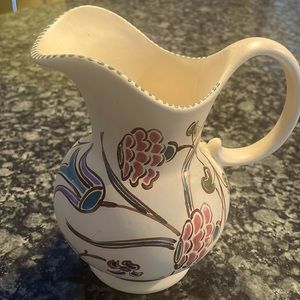 1930s Honiton Devon‎ English Pottery Hand Painted “Lymton” Floral Pitcher